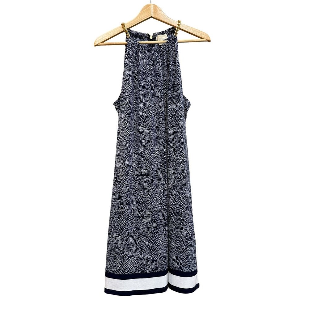 Michael Michael Kors Womens Sleeveless Navy & White Chain Halter Dress XL